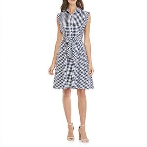 CupioGingham Waist Tie Shirt Dress black and white checkered size M